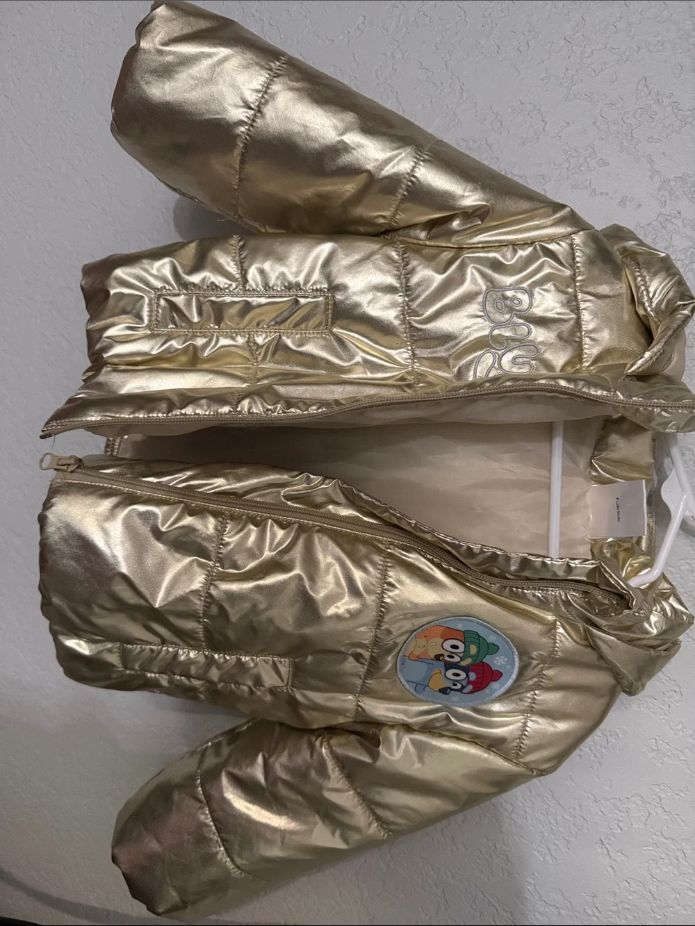 BLUEY Kids Metallic Gold Puffer Jacket with Hood